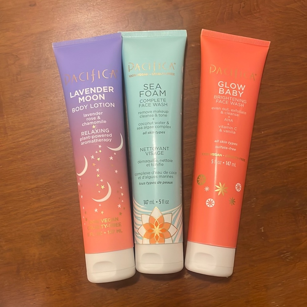 BUNDLE of Pacifica skin care products- glow baby, sea foam, lavender moon ALL BR